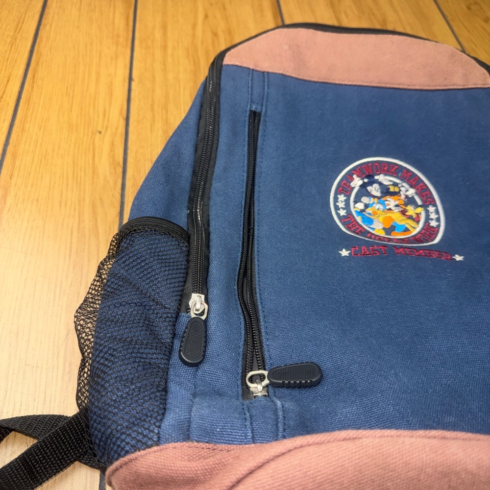 Disney Cast Member Teamwork Makes The Dream Work Canvas Backpack Blue Brown - Picture 2 of 13